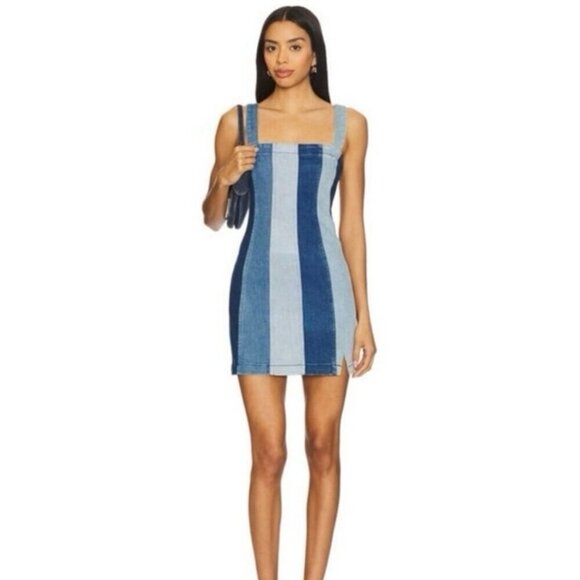 NWT Show Me Your Mumu Coronado Corset Blue Stripe Denim Mini Dress Size Small - Picture 5 of 10